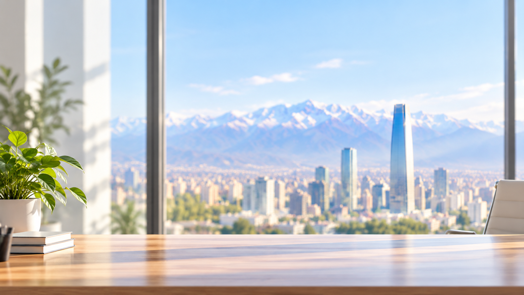 Vista de Santiago y la Cordillera de los Andes desde una oficina